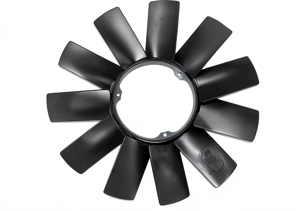 URO Parts cooling fan blade installed on a vehicle radiator