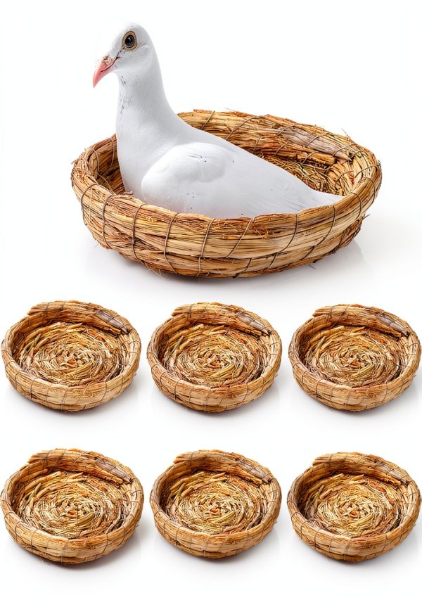 6 Packs Woven Straw Bird Nests, 8" Handmade Flat Base Spawning Nest, Small Animal Breeding Bed Hatch House Cage Accessories for Dove Pigeon Parrot Cuckoo Sparrow Rabbits Chinchillas Hamster-0
