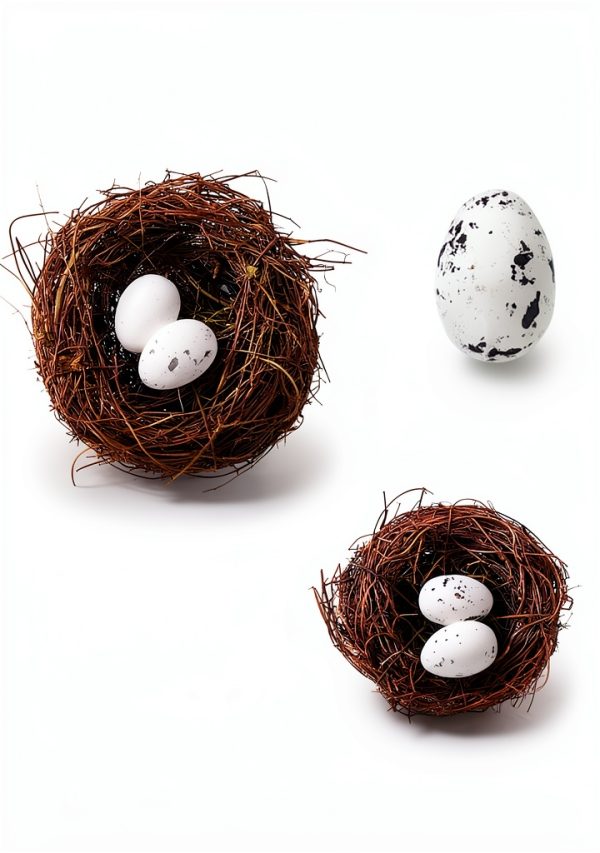 GXXMEI 24PCS/Set Small Faux Bird Nest with Eggs for Crafts, Artificial Rattan Birds Nest for Easter Wedding Home Party Christmas Tree Decoration (8pcs Mixed Small Size Nest, 16pcs Eggs)-1