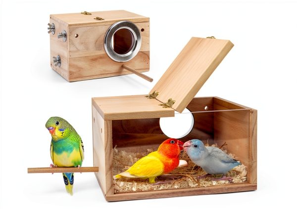 Parakeet Nesting Box Tierecare Bird Nest with Acrylic Front & Perch-0