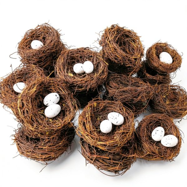 GXXMEI 24PCS/Set Small Faux Bird Nest with Eggs for Crafts, Artificial Rattan Birds Nest for Easter Wedding Home Party Christmas Tree Decoration (8pcs Mixed Small Size Nest, 16pcs Eggs)-4