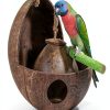 Natural Coconut Shell Nest kathson G-shaped Habitat with Spoon & Toys-6