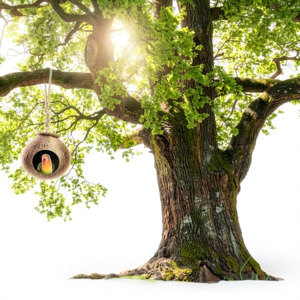 Natural Coconut Shell Nest kathson G-shaped Habitat with Spoon & Toys-1