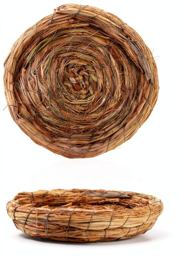 6 Packs Woven Straw Bird Nests, 8" Handmade Flat Base Spawning Nest, Small Animal Breeding Bed Hatch House Cage Accessories for Dove Pigeon Parrot Cuckoo Sparrow Rabbits Chinchillas Hamster-1
