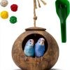 Natural Coconut Shell Nest kathson G-shaped Habitat with Spoon & Toys-0