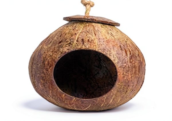 Natural Coconut Shell Nest kathson G-shaped Habitat with Spoon & Toys-2