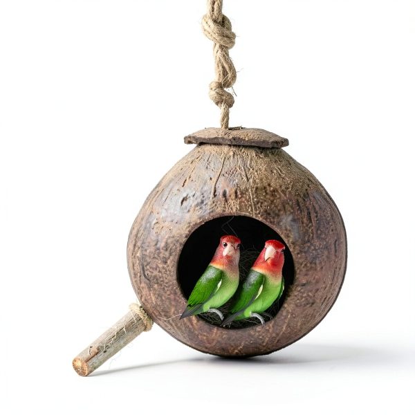 Natural Coconut Shell Nest kathson G-shaped Habitat with Spoon & Toys-5