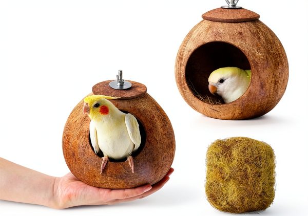 Bird Nest Coconut Shell House 2 Pack by AHBLQD for Parakeet Breeding-0