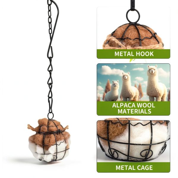 Bird Nesting Material, Hummingbird Nesters, Natural Alpaca Wool Material ​for Wild Birds, Design for Bird Lover Gifts, Nesting Balls for Wild Birds, Refillable Outdoor Birds Nesting Station-2