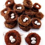 GXXMEI 24PCS/Set Small Faux Bird Nest with Eggs for Crafts, Artificial Rattan Birds Nest for Easter Wedding Home Party Christmas Tree Decoration (8pcs Mixed Small Size Nest, 16pcs Eggs)-0